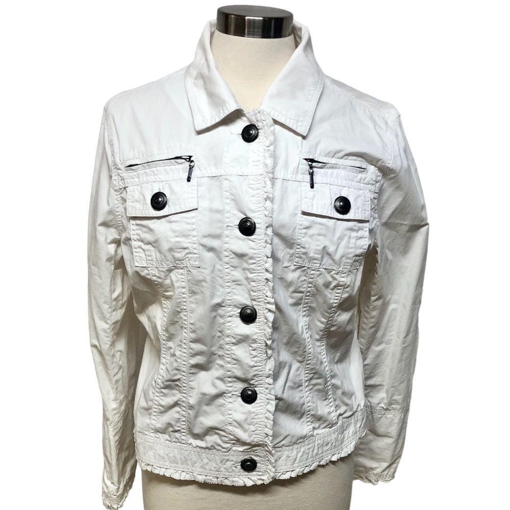 George White Cotton Jacket Lightweight Stretch Long Sleeves And Zipper Accents